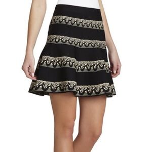 BCBG Jania Jacquard Flared Skirt Black and Cream Aline Fit Flare Womens Skirt XS